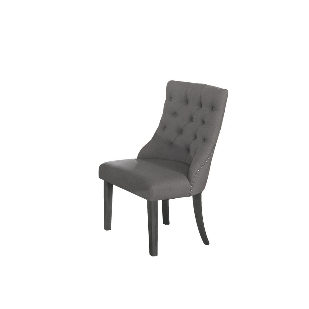 Classic Upholstered Side Chair Tufted in Linen Fabric w/Nailhead Trim **Single Chair** – Gray