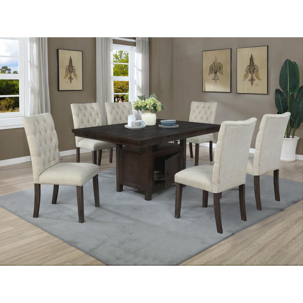 7pc Dining Set w/Uph Chairs Tufted & Table w/Storage