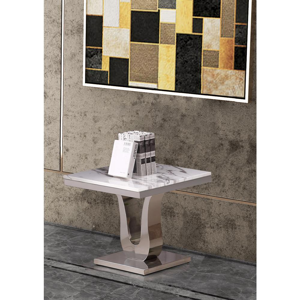 Marble Top End Table with Stainless Steel Base