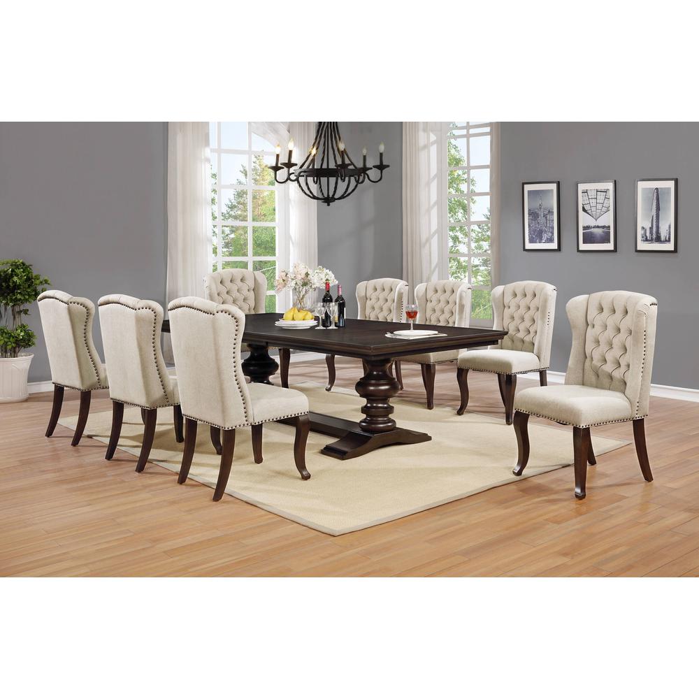 Classic 9pc Dining Set w/Uph Wingback Chairs Tufted & Naildhead Trim