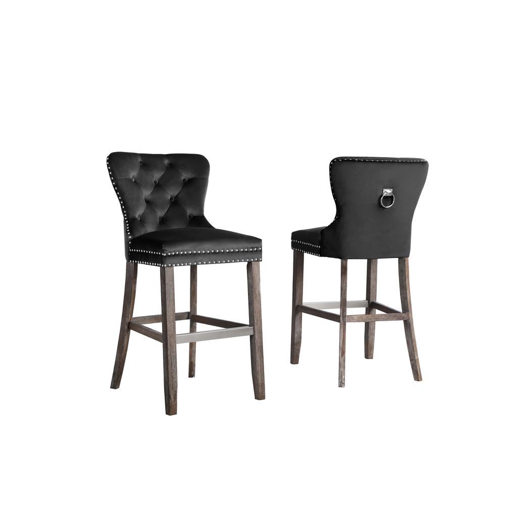 29″ Tufted Velvet Upholstered Bar stool in Black