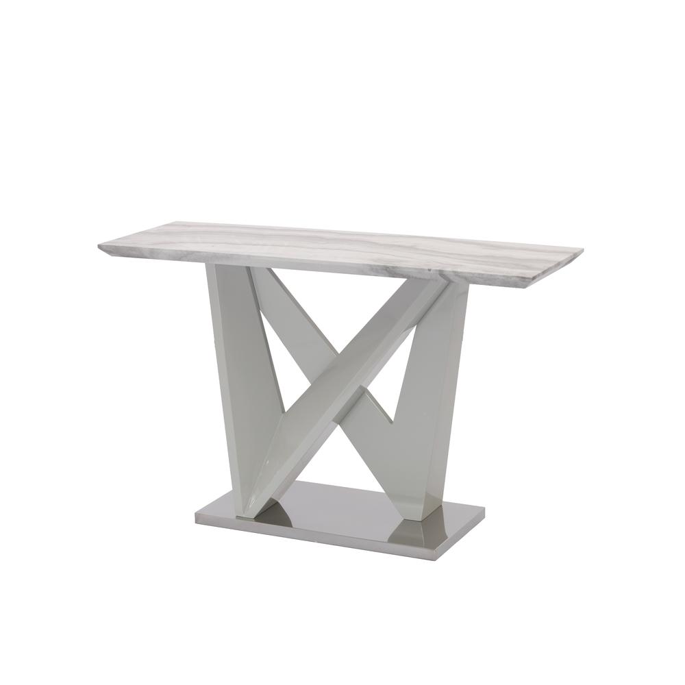 White Faux Marble Console Table W-Vertical Base Stainless Steel