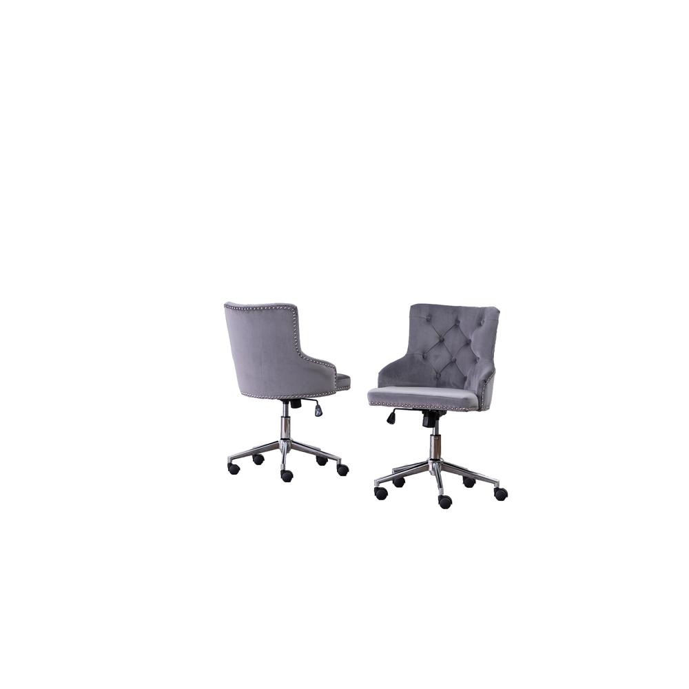 Tufted Velvet Upholstered Office Chair in Dark Grey – Single