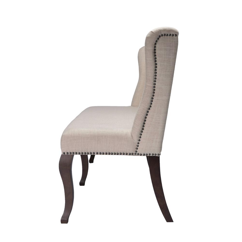 Classic Upholstered Bench in Linen Fabric w/Tufted Style Back & Nailhead Trim
