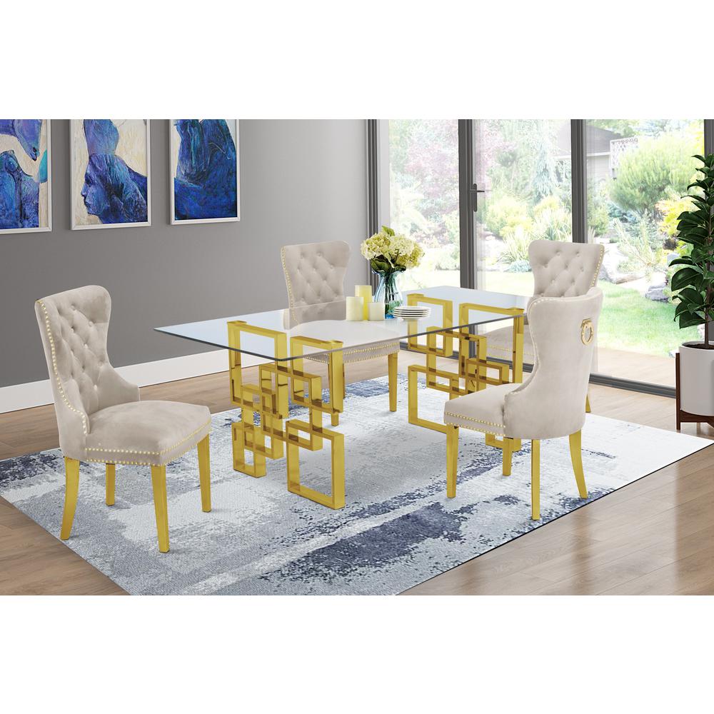 Classic 5 Piece Dining Set With Glass Table Top and Stainless Steel Legs