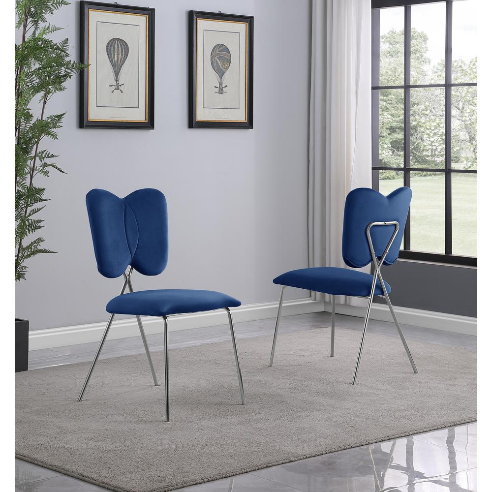 Navy Blue Velvet Guest Side Chair with Wingback