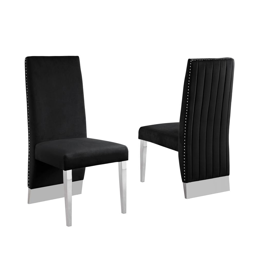 White Marble 9pc Set Pleated Chairs in Black Velvet