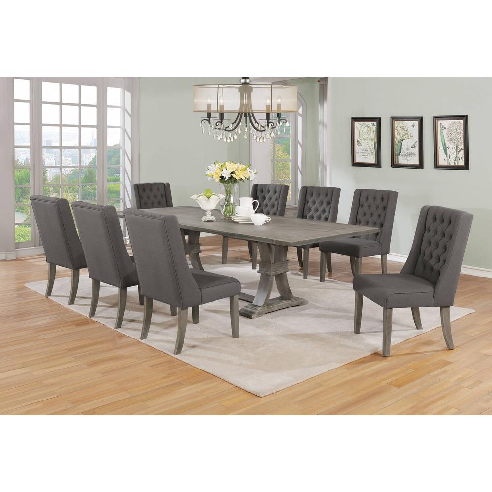 Classic 9pc Dining Set with Extendable Dining Table with Two 16″ Leafs and Upholstered Chairs with Tufted Buttons.