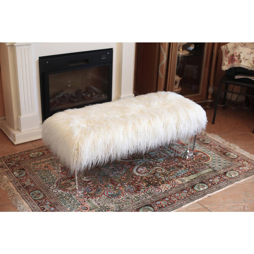 Fur Bench with Acrylic Legs. 2 Colors to Choose: White or Pink
