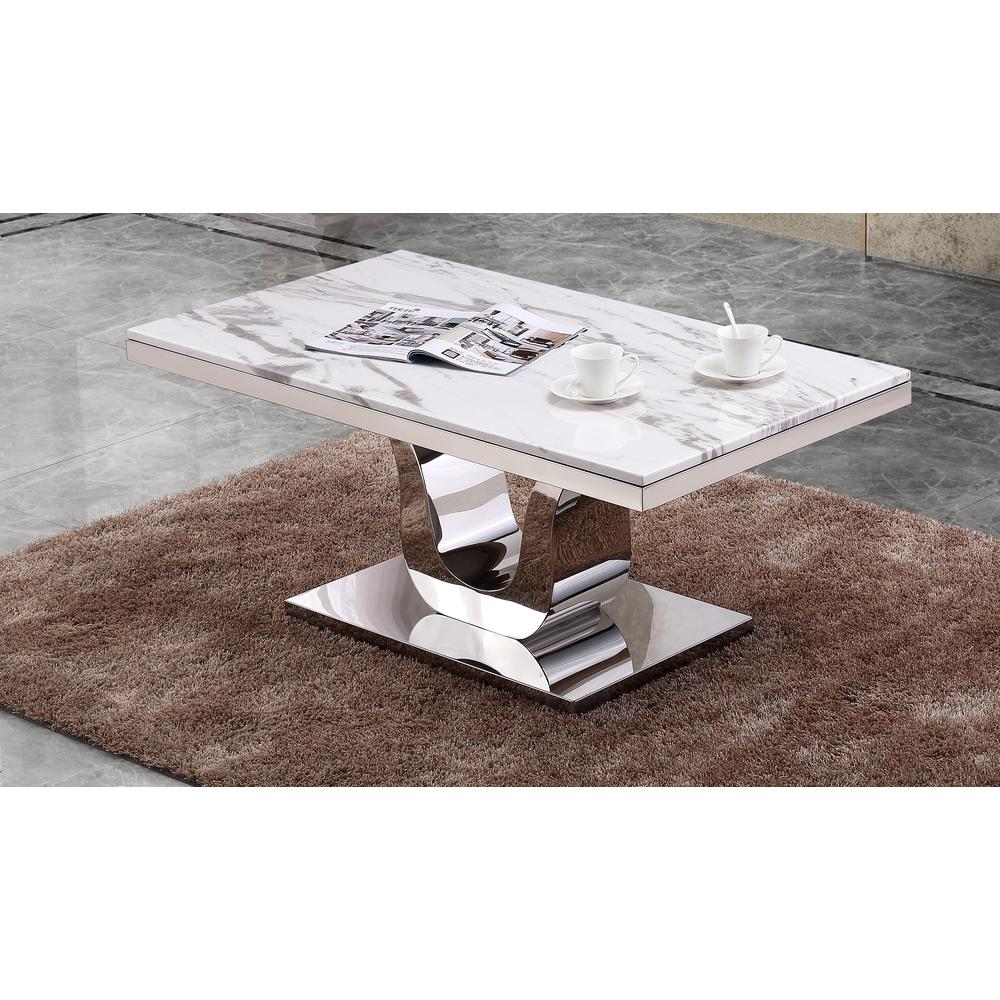 Marble Top Coffee Table with Stainless Steel Base