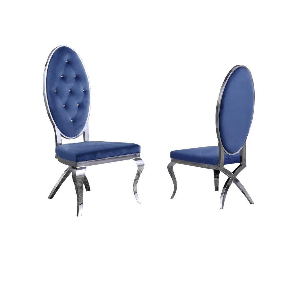 White Marble Lazy-Susan Dining Set Tufted Faux Crystal Chairs in Navy Blue Velvet