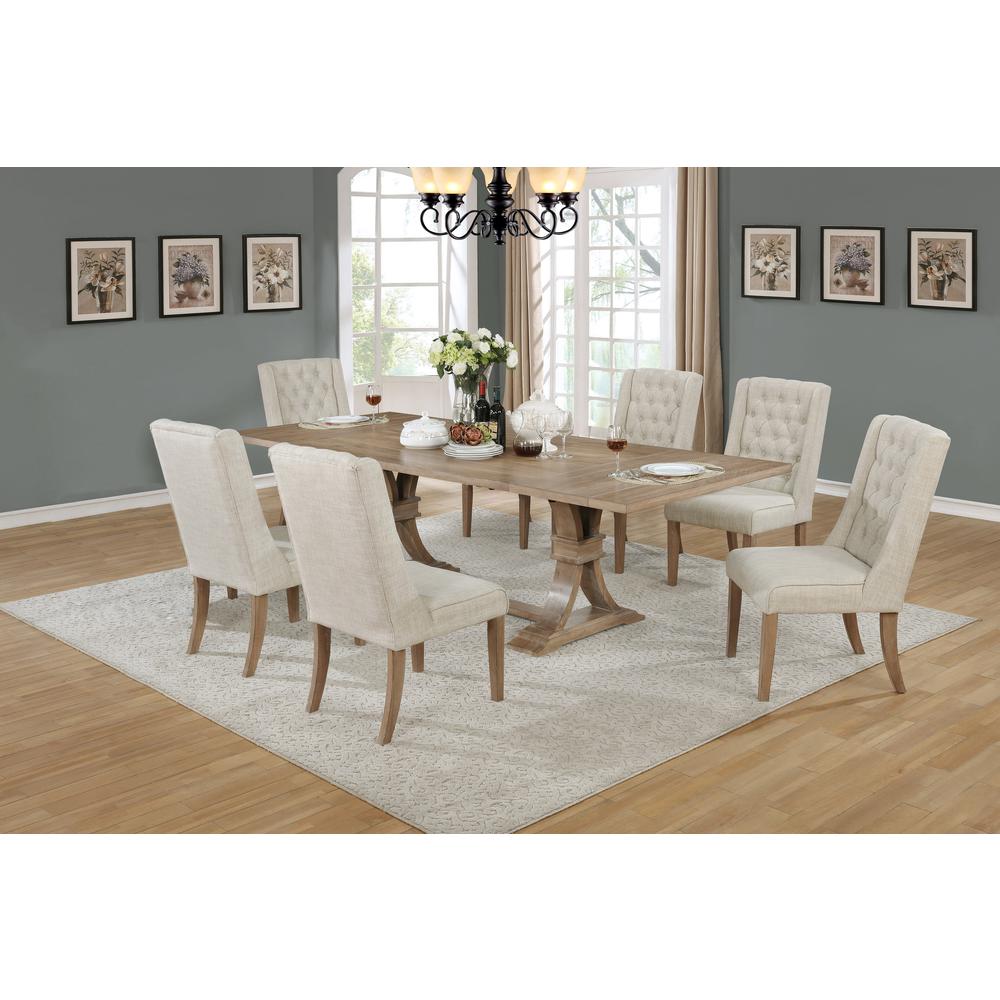 7 Piece Dining Set Extendable w/two 16″Side Leaves Extension & 6 Chairs