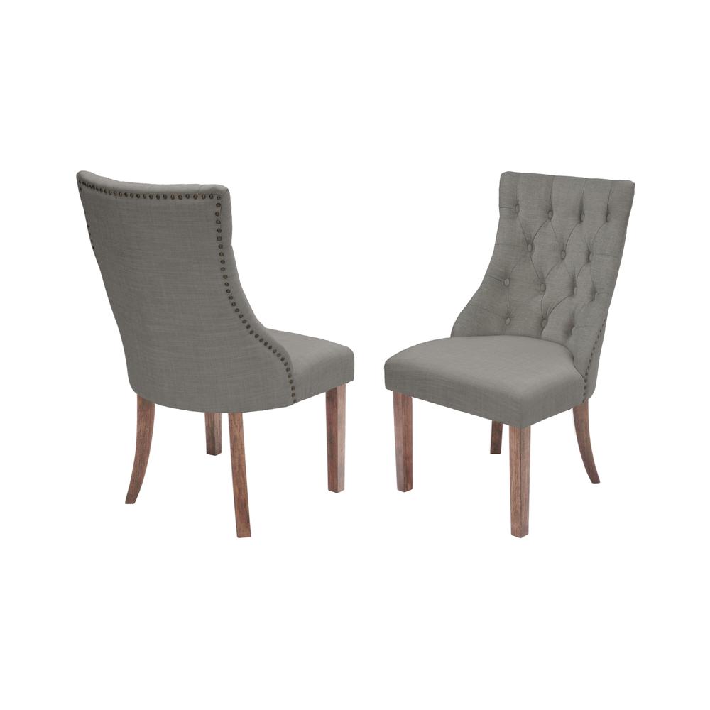 7 piece set Walnut Wood Dining Set with Gray linen fabric chairs and bench