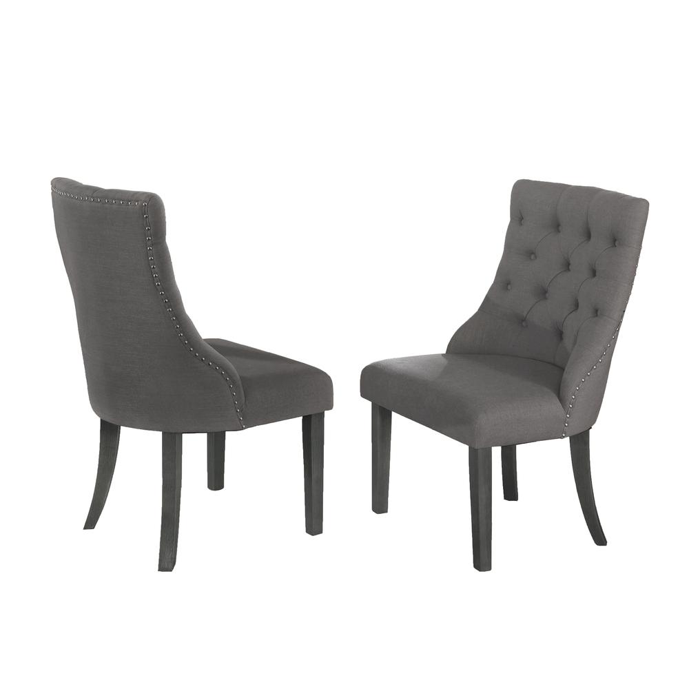 Classic Upholstered Side Chair Tufted in Linen Fabric w/Nailhead Trim **Set of 2**