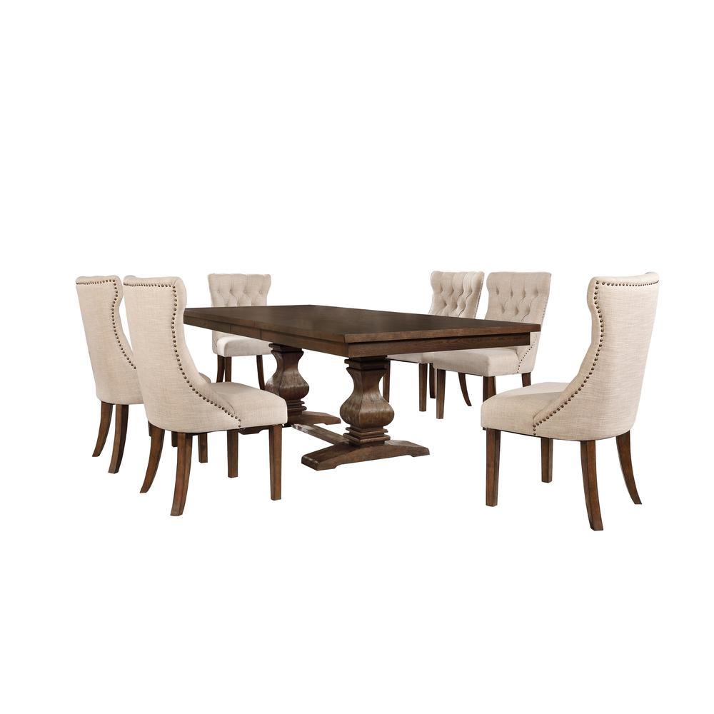 Classic 7pc Dining Set w/Uph Side Chairs Tufted & Naildhead Trim