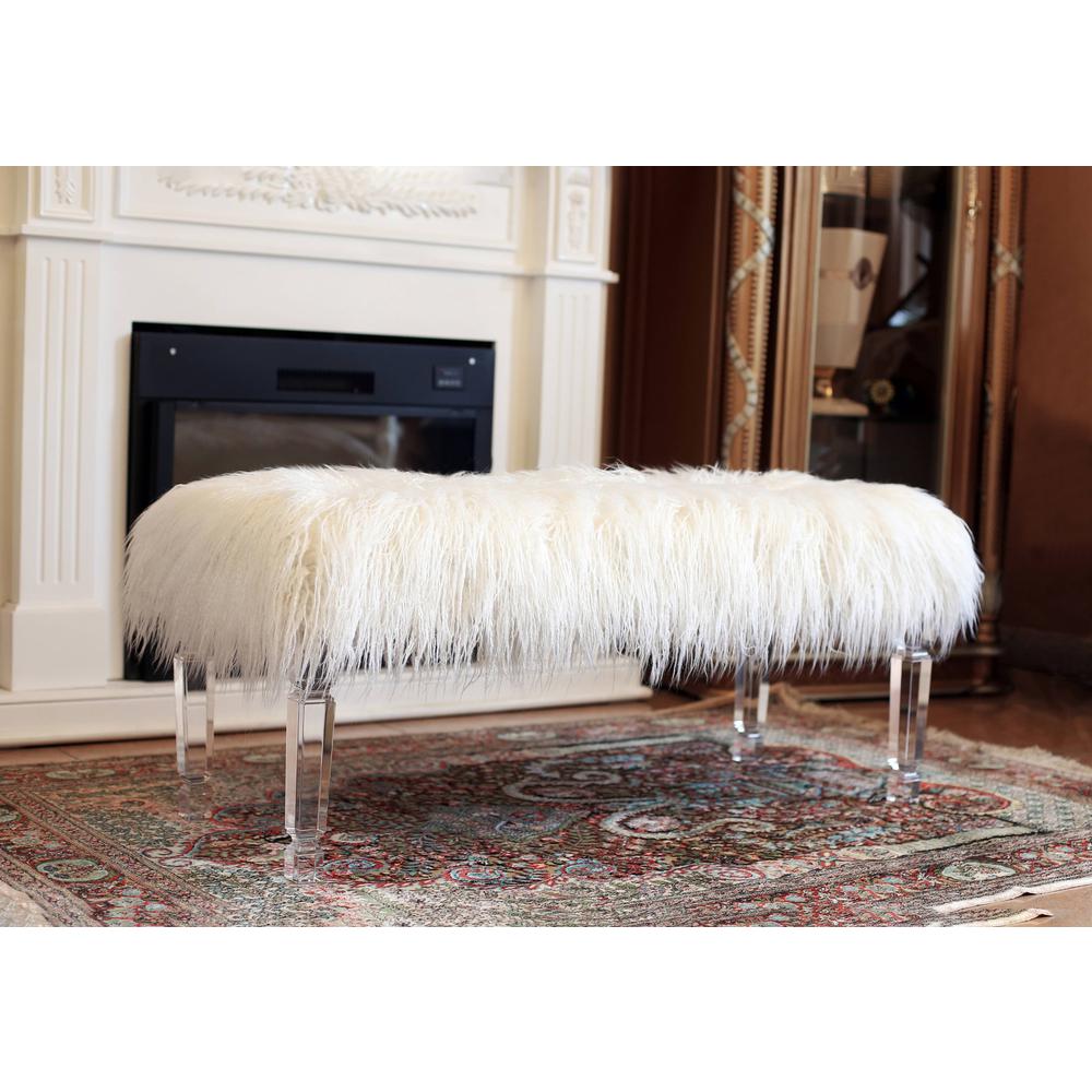 Fur Bench with Acrylic Legs. 2 Colors to Choose: White or Pink