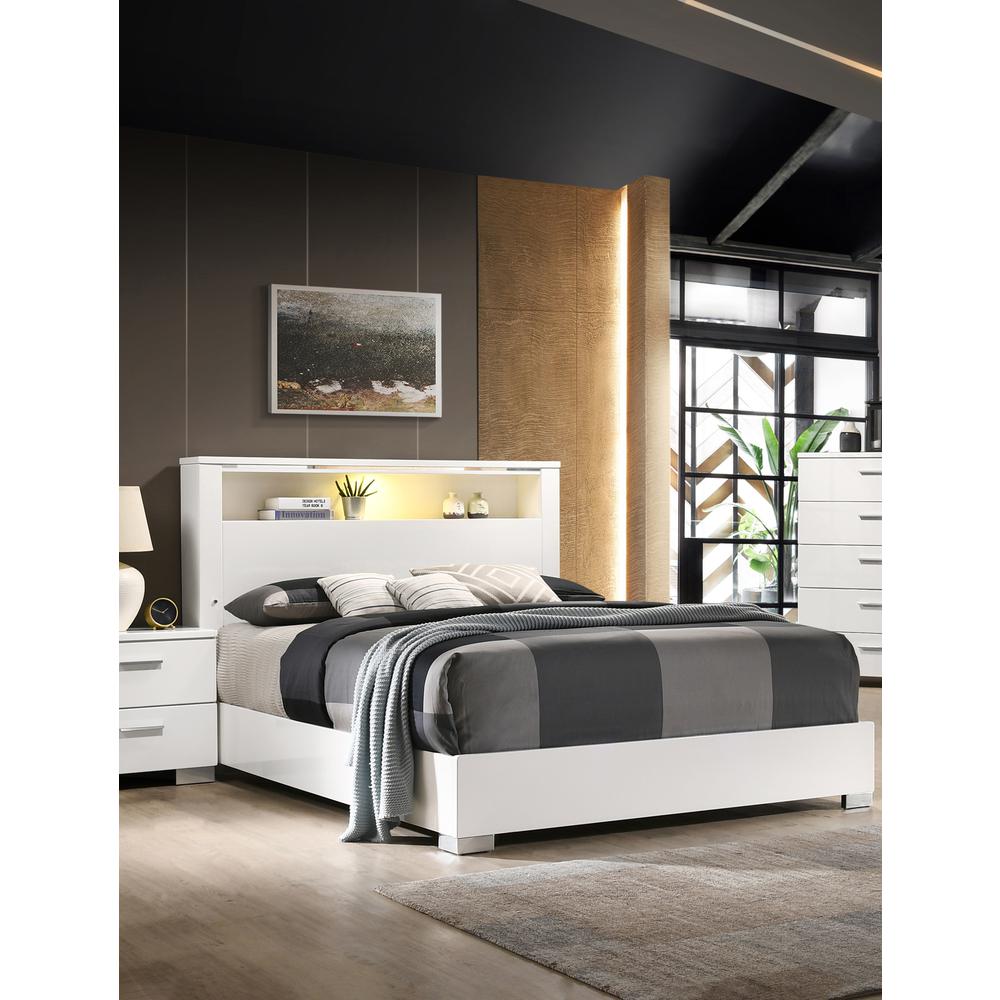 Rose LED Eastern King Bed in White Lacquer