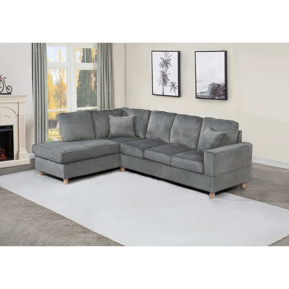 2Pc Corduroy Sectional In Dark Gray