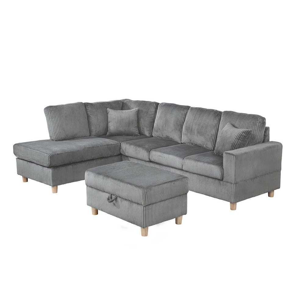 3Pc Corduroy Sectional In Dark Gray