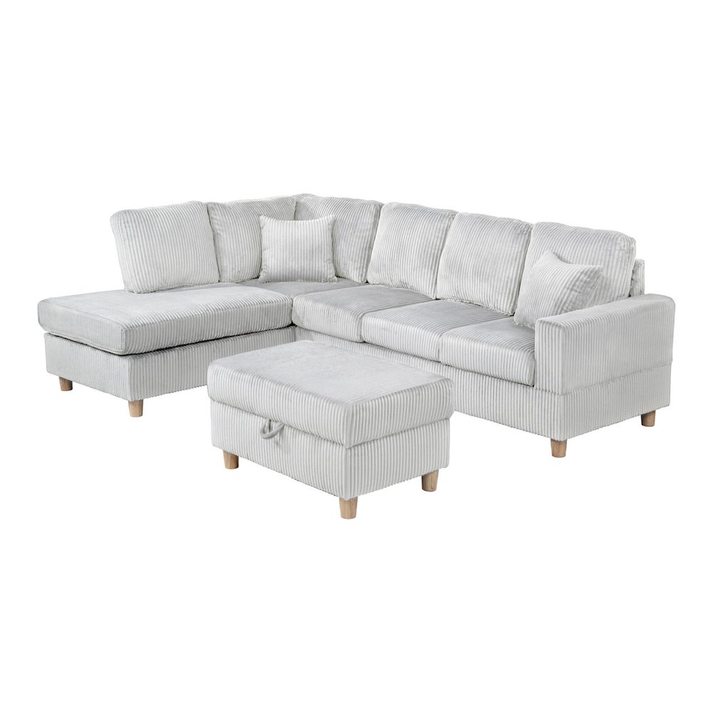 3Pc Corduroy Sectional In Light Gray