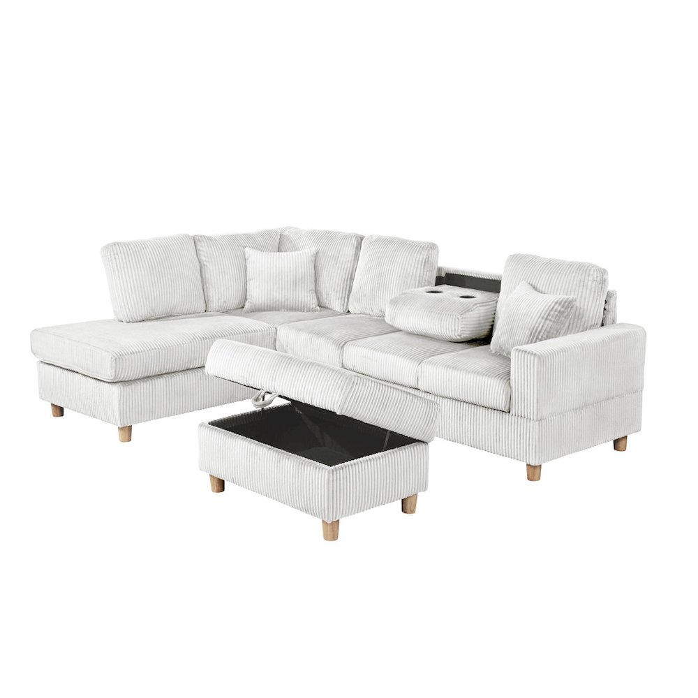 3Pc Corduroy Sectional In Light Gray