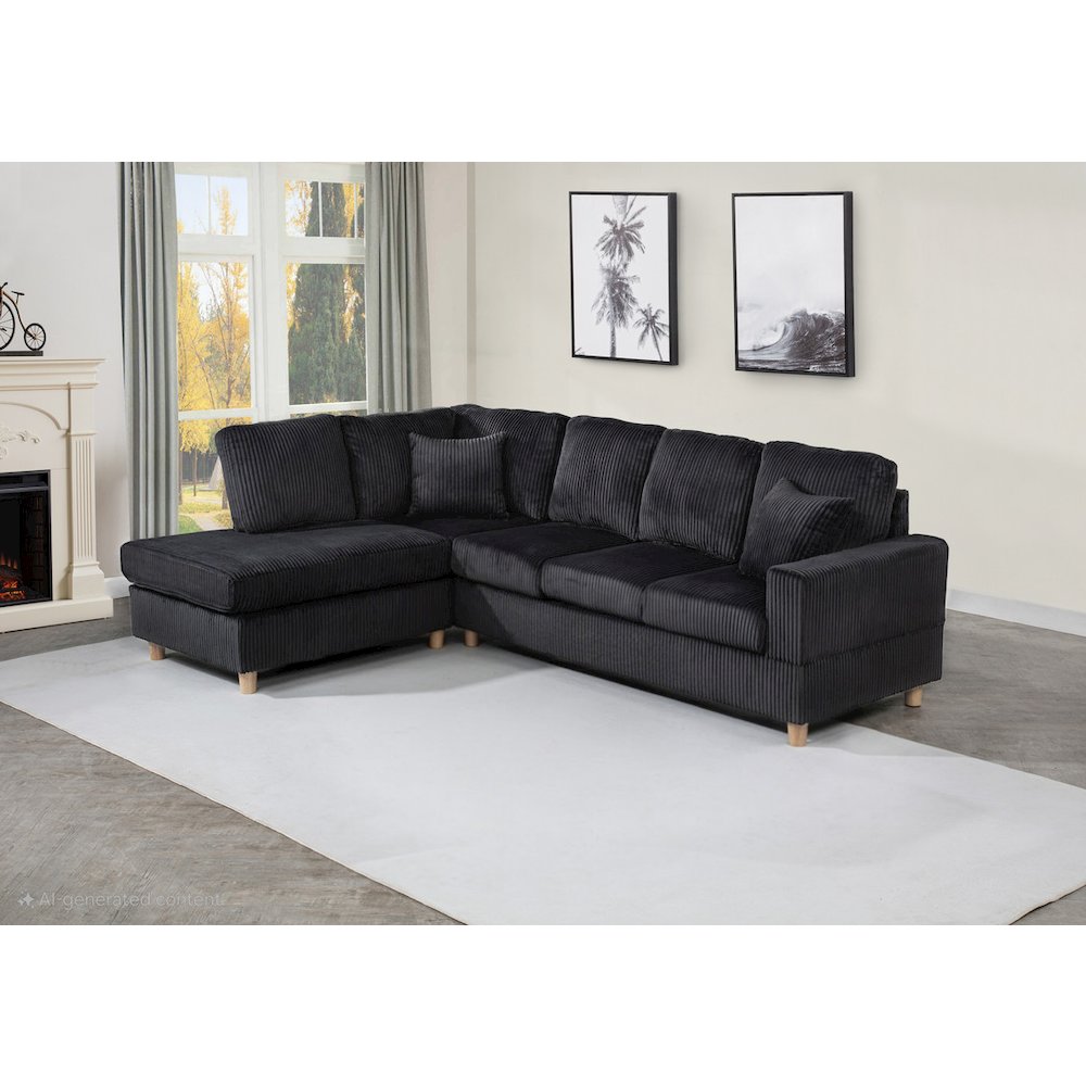 2Pc Corduroy Sectional In Black