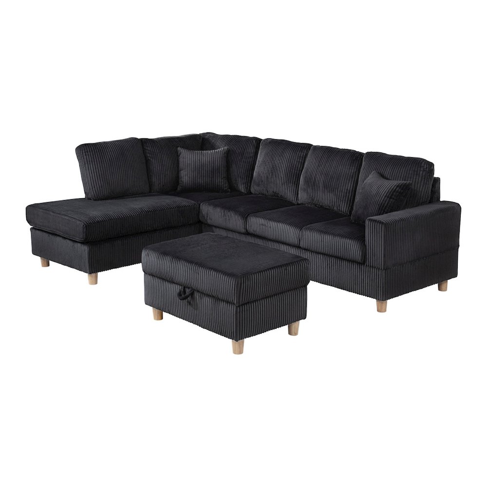 3Pc Corduroy Sectional In Black