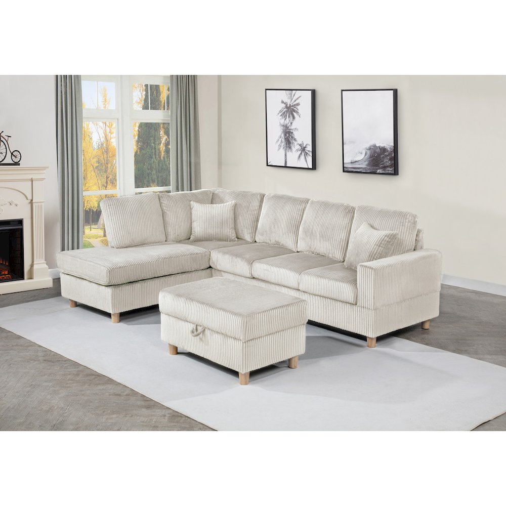 3Pc Corduroy Sectional In Beige