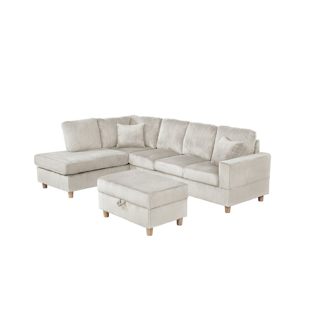 3Pc Corduroy Sectional In Beige
