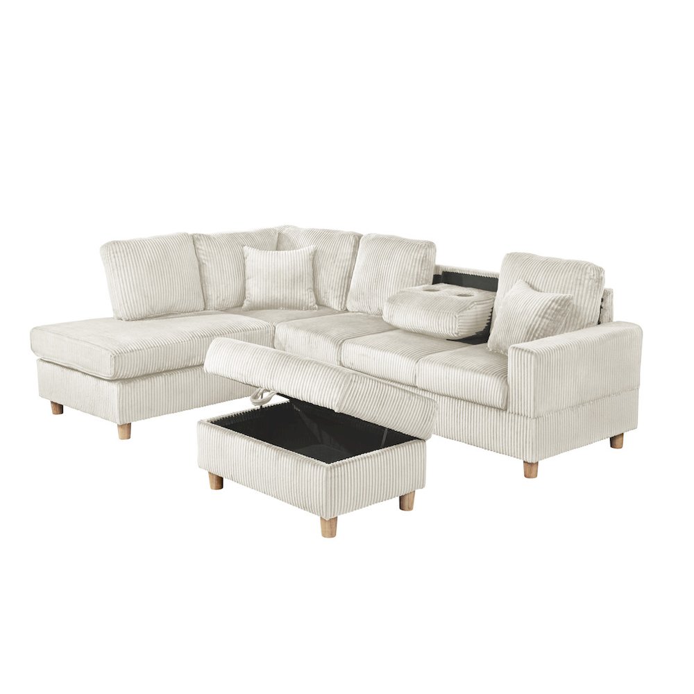 3Pc Corduroy Sectional In Beige
