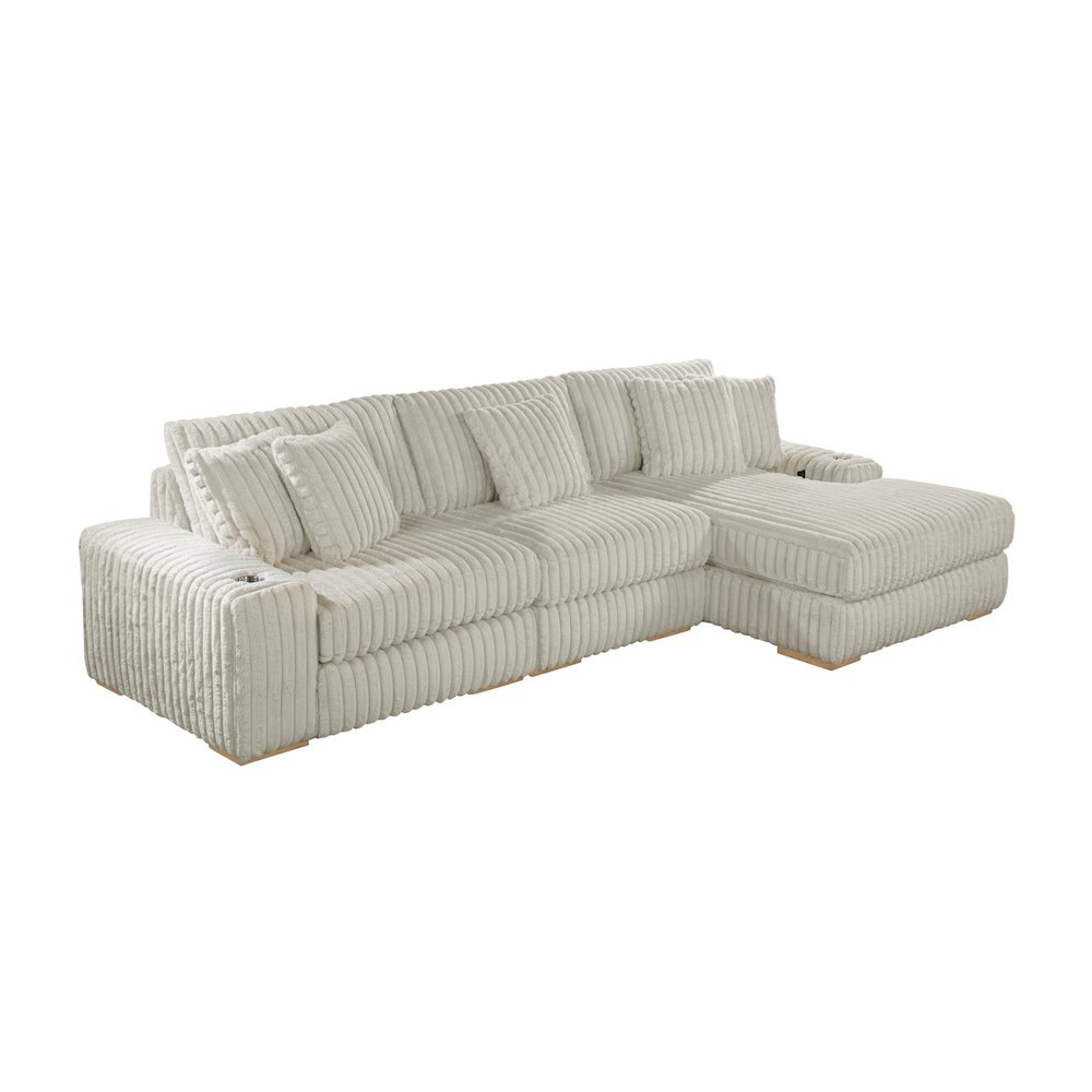 3 piece Smoke color reversible sectional with cupholders and USB ports