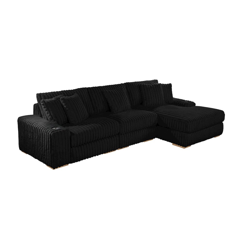 3 piece Onyx black reversible sectional with cupholders and USB ports