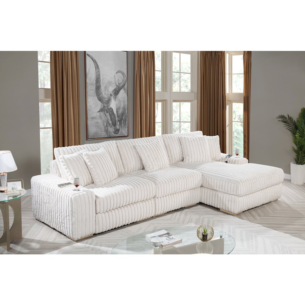 3 piece Beige reversible sectional with cupholders and USB ports