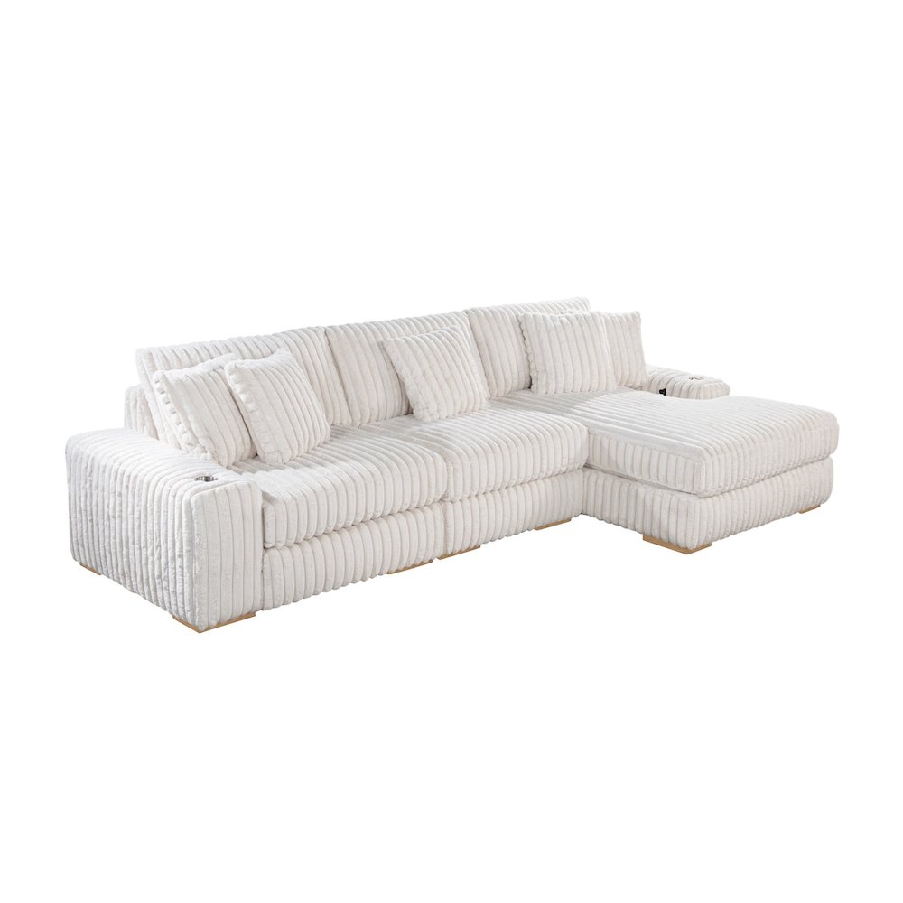 3 piece Beige reversible sectional with cupholders and USB ports