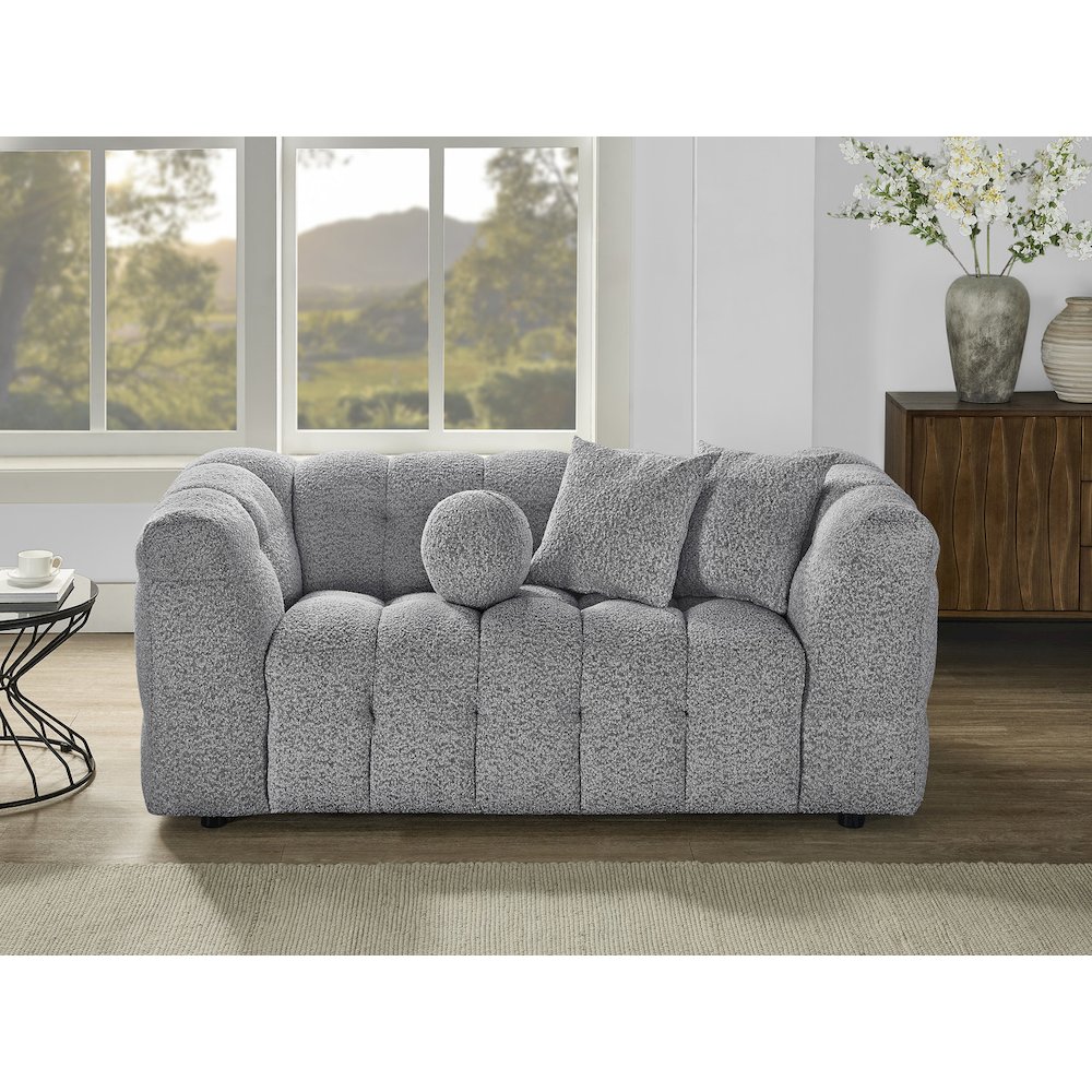 Boucle Fabric Rich Gray Loveseat