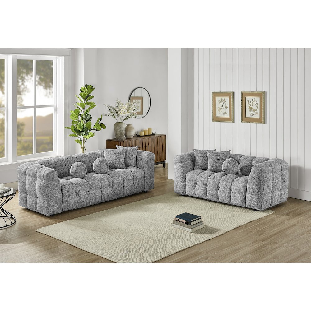 Boucle Fabric Rich Gray 2pc Sofa and Loveseat Set