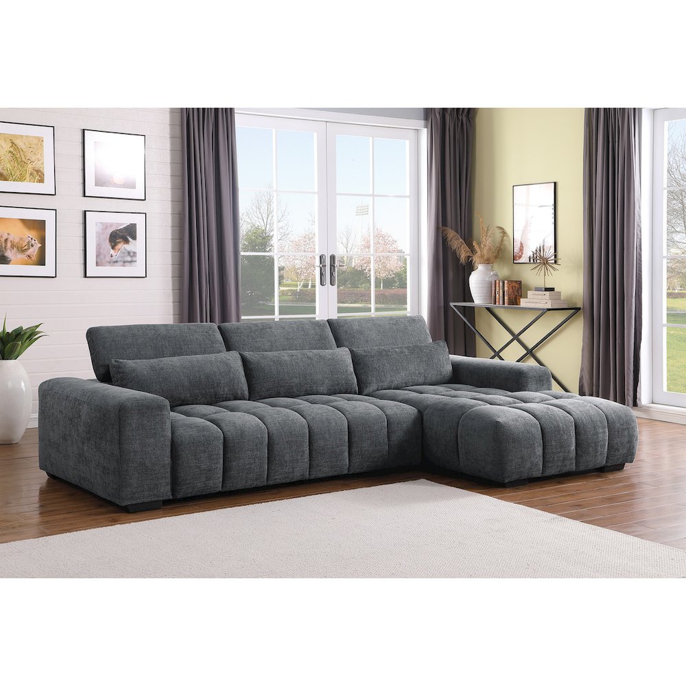 Sectional With Right Facing Chaise In Dark Gray Chenille Fabric