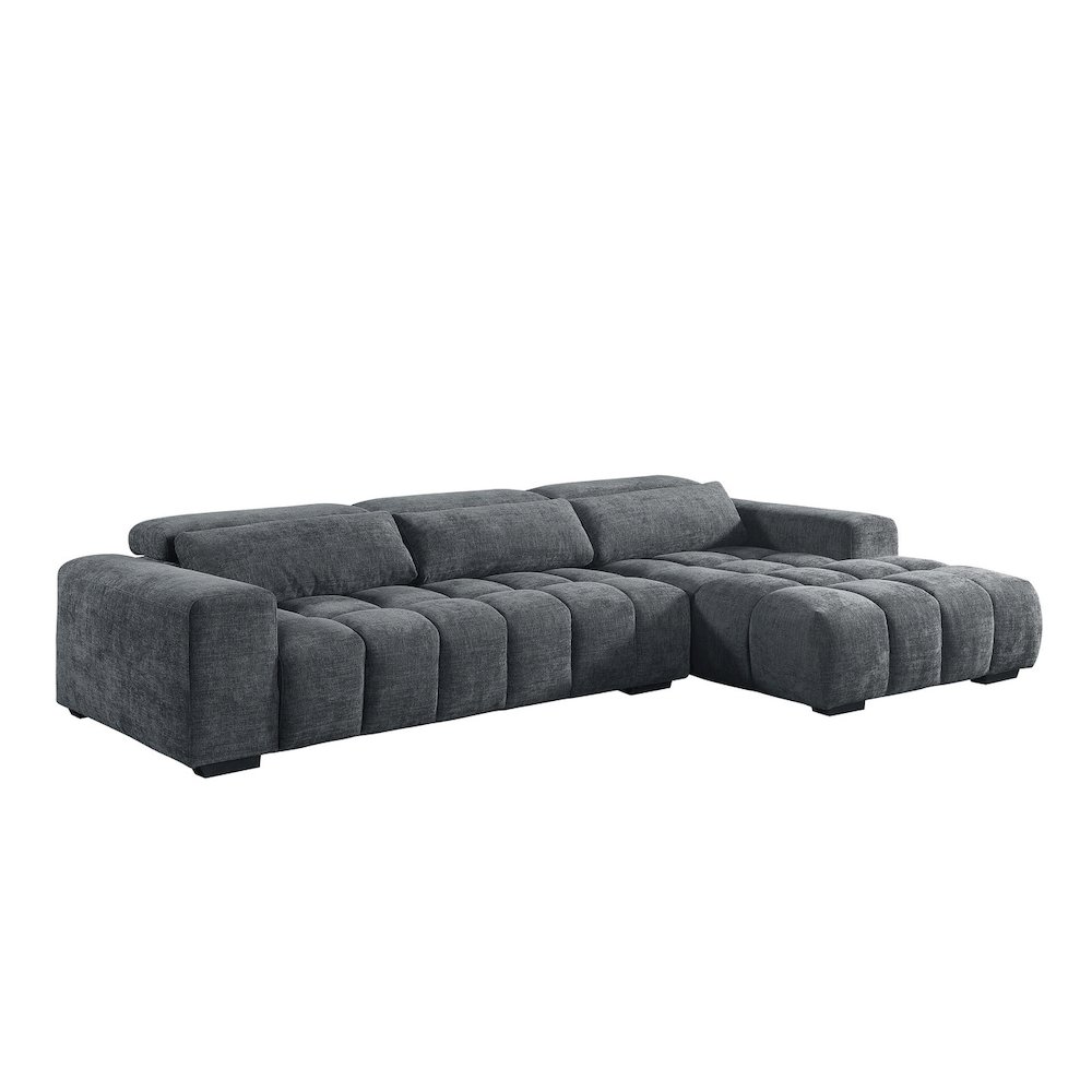 Sectional With Right Facing Chaise In Dark Gray Chenille Fabric