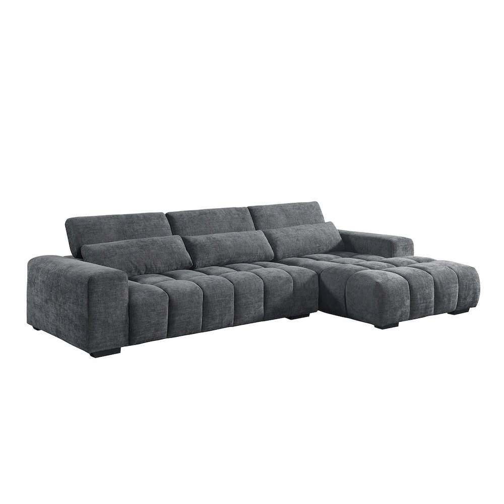 Sectional With Right Facing Chaise In Dark Gray Chenille Fabric