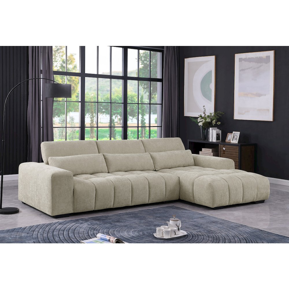 Sectional With Right Facing Chaise In Beige Chenille Fabric