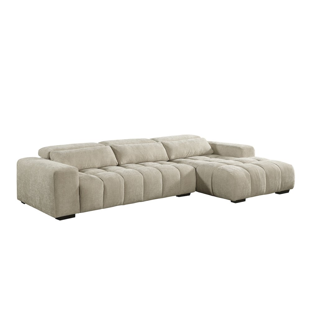 Sectional With Right Facing Chaise In Beige Chenille Fabric