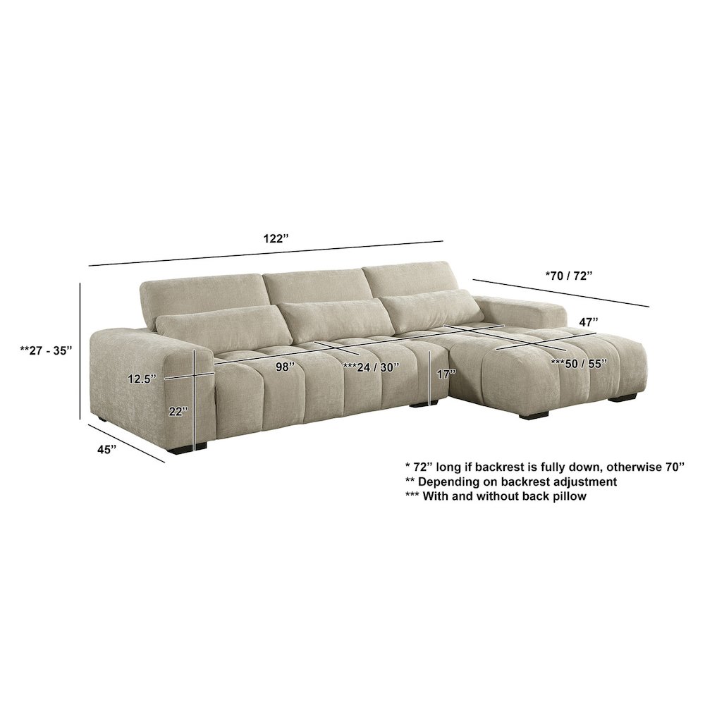 Sectional With Right Facing Chaise In Beige Chenille Fabric