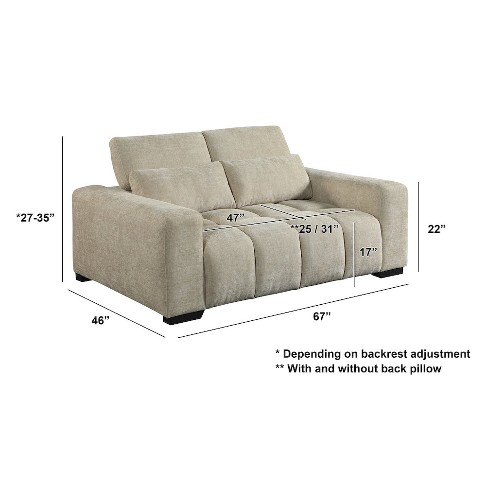 2 Seater Loveseat In Beige With Adjustable Backrest