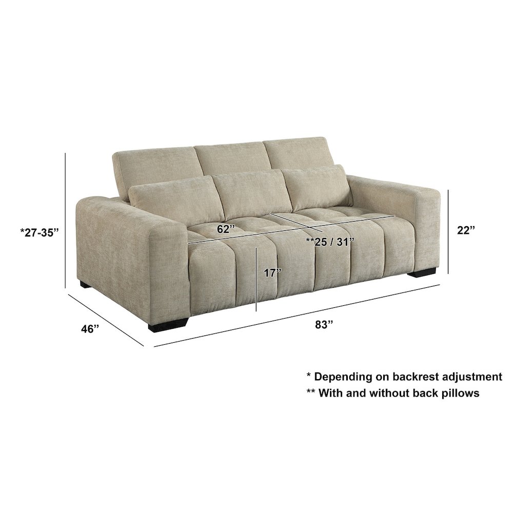 3 Seater Sofa In Beige With Adjustable Back