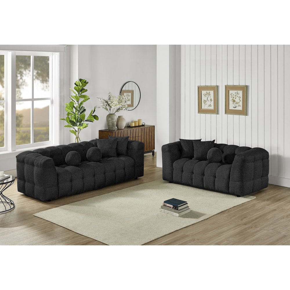 Boucle Fabric Black 2pc Sofa and Loveseat Set