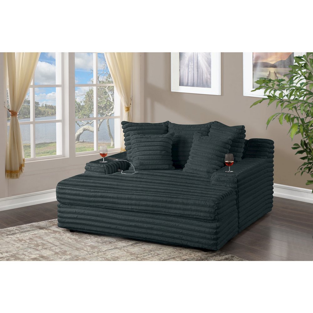Gray Chaise Lounge With Cupholders And Usb Port