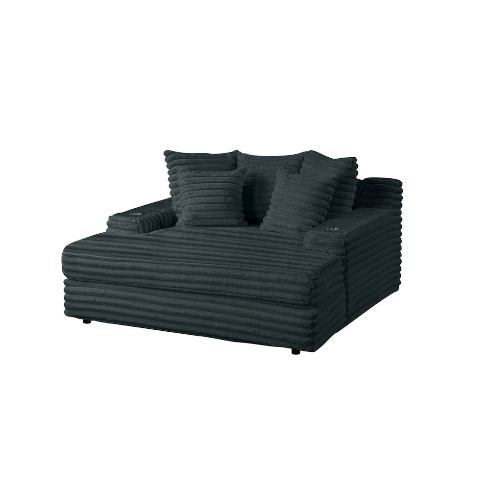 Gray Chaise Lounge With Cupholders And Usb Port