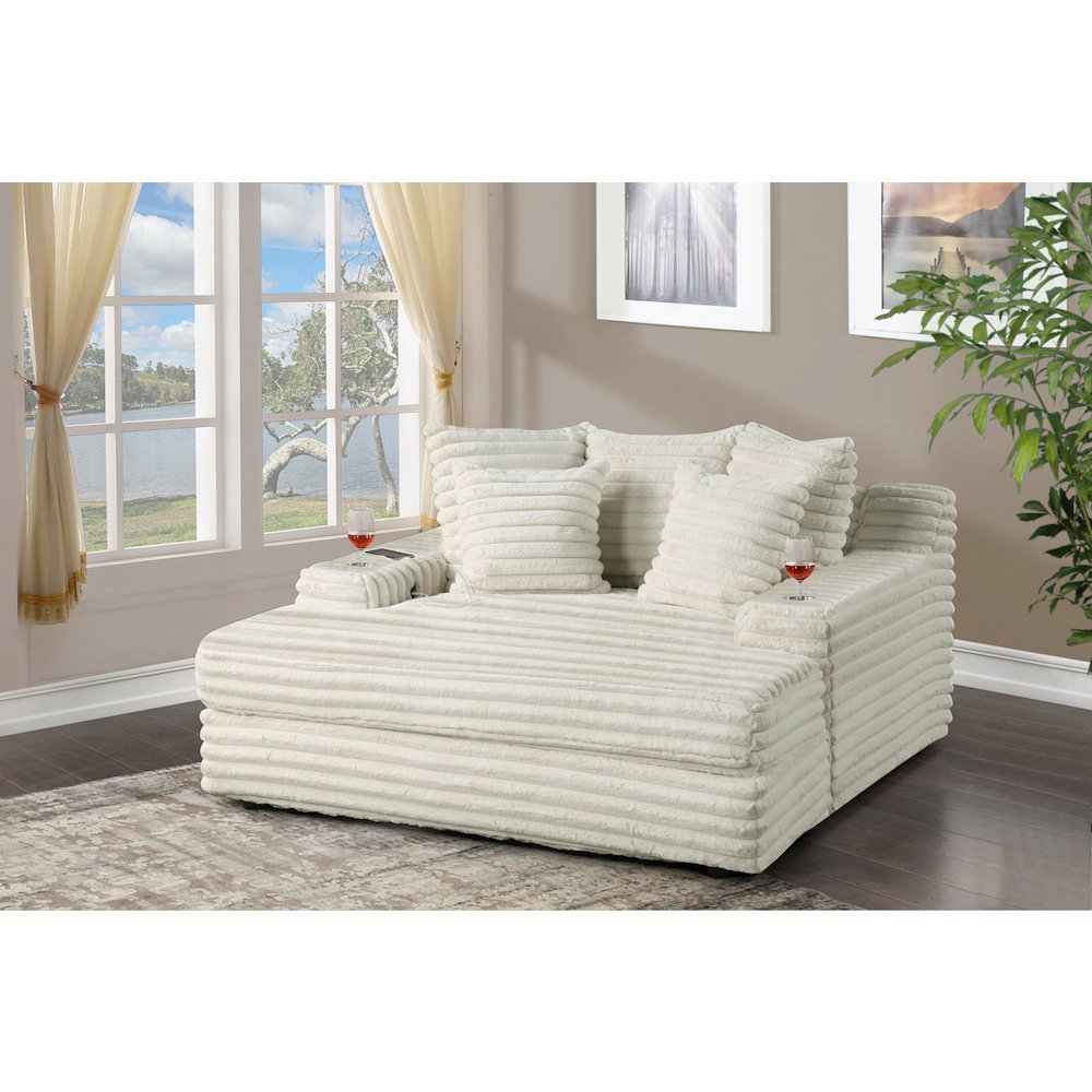 Smoke Chaise Lounge With Cupholders And Usb Port