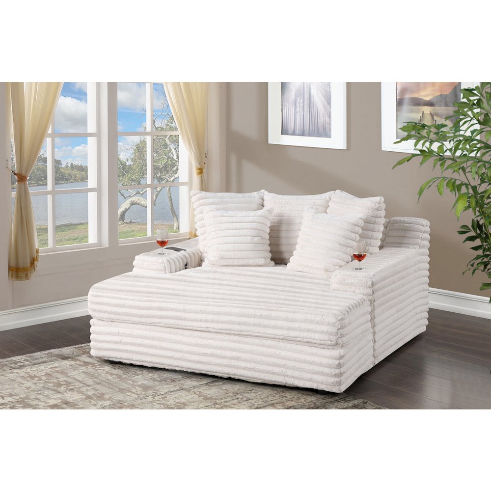 Beige Chaise Lounge With Cupholders And Usb Port