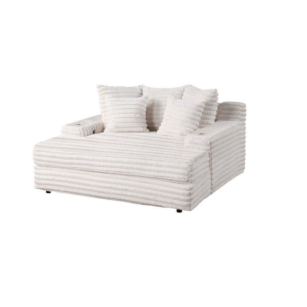 Beige Chaise Lounge With Cupholders And Usb Port